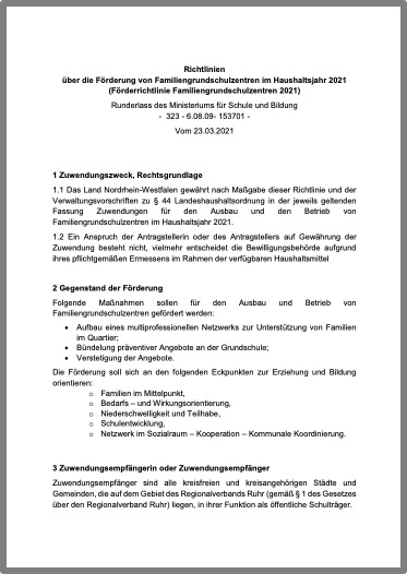 Erste Seite der Förderrichtlinie des MSB aus 2021