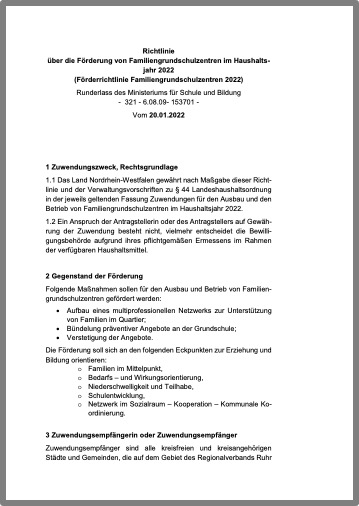 Erste Seite der Förderrichtlinie des MSB aus 2022