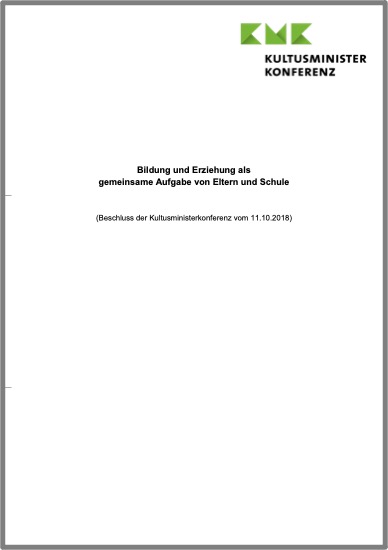 Deckblatt des KMK Beschlusses zu Bildung und Erziehung als gemeinsame Aufgabe von Eltern und Schule