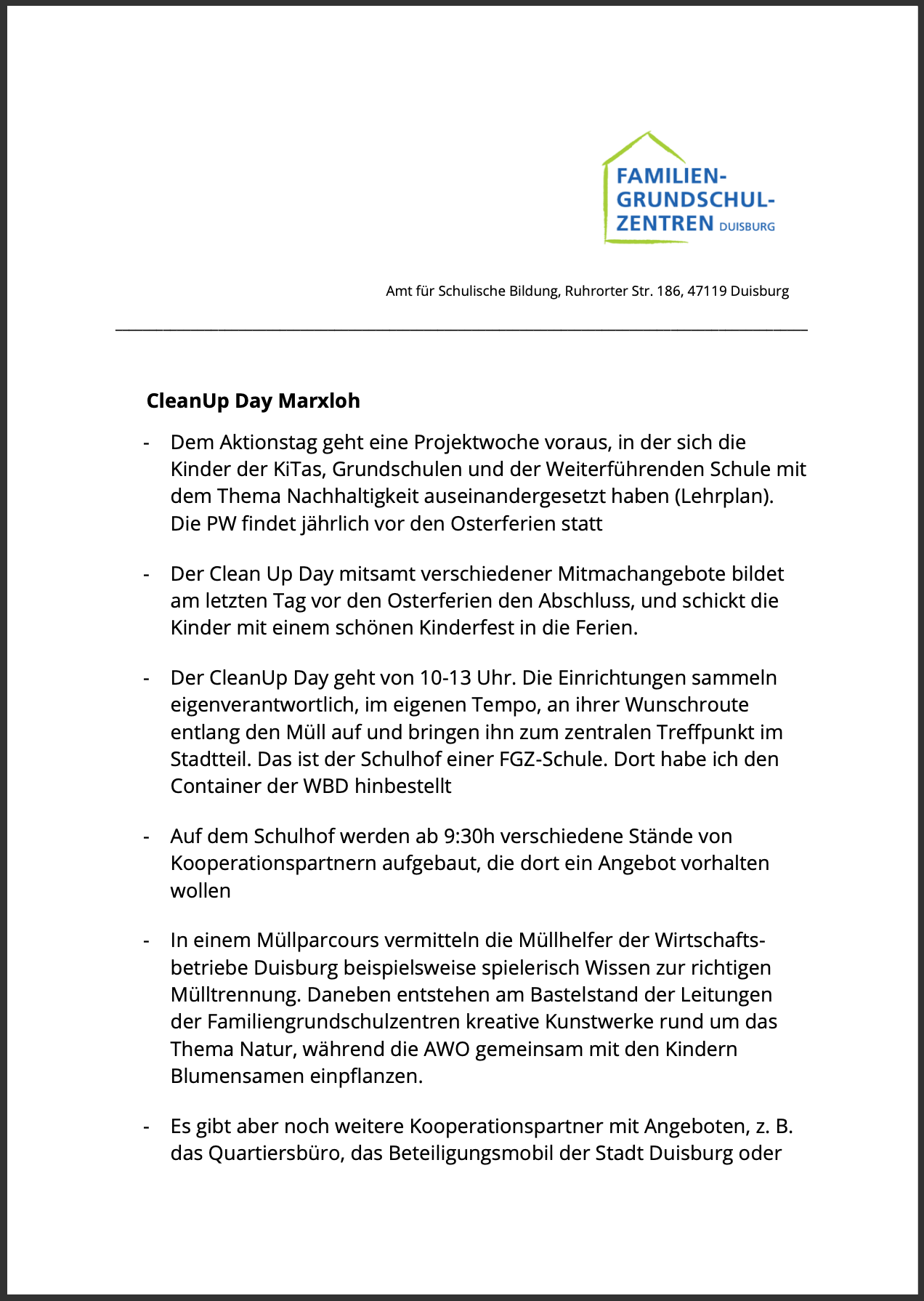 Vorschau des Ablaufplans CleanUpDay